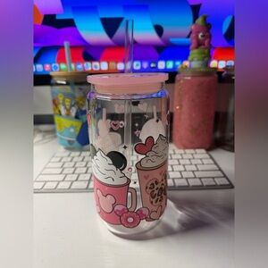 Cute Pink Heart Tumbler with Straw